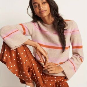 Anthropologie Maeve Lambswool Tan Pink & Orange Striped Penelope Sweater